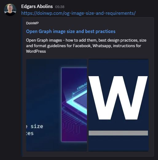 A link preview on Discord - for a website which have multiple OG images declared (gallery mode)