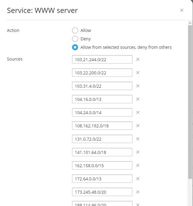 Plesk Firewall: Allowing the incoming traffic only from CloudFlare IPs