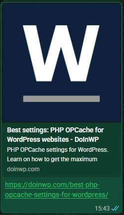 A link preview snippet on WhatsApp which uses square-sized Open Graph image