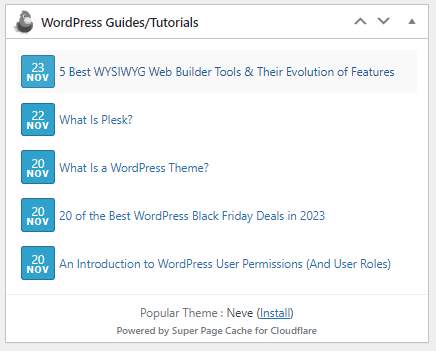 WordPress Guides/Tutorials - Dashboard Widget added by Super Page Cache for CloudFlare
