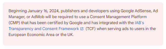 Publishes required to use Consent Management Platform certified by Google